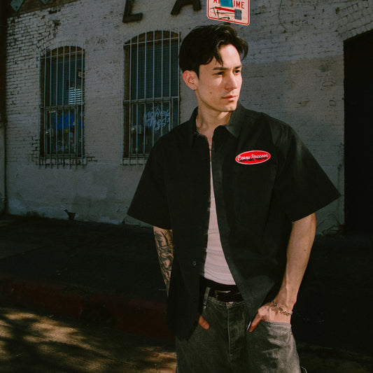 Model in CR X 100T Mechanics Shirt