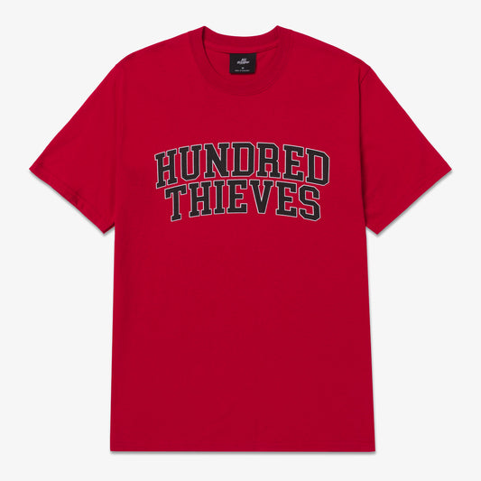 Foundations Arched T-Shirt in Red - Front View - 100 Thieves