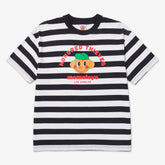 Front of 100T x MomoToys - Where’s Momo Stripe T-Shirt