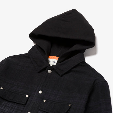 Hoodie detail on Charizard Quilted Flannel Jacket