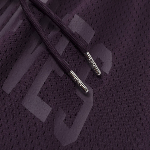 drawstring metal tip detail on Foundations SS'24 Mesh Short - Plum