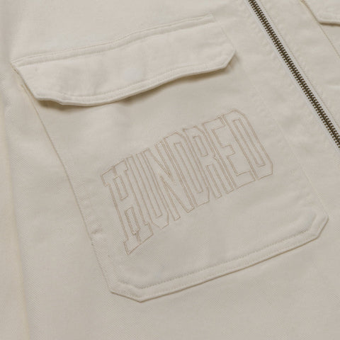 100 thieves logo detail on Foundations SS'24 Cotton Twill Jacket - Cream