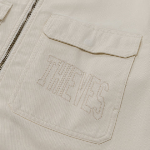 100 thieves logo detail on Foundations SS'24 Cotton Twill Jacket - Cream