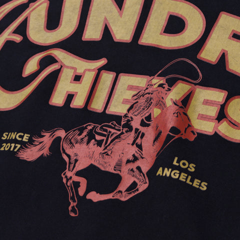 logo and Cowboy detail on back of Since Oversized Hoodie - Washed Black