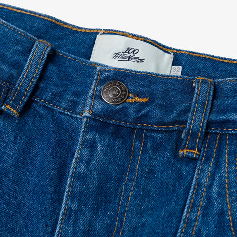 Waist detail on Barrel Double Knee Denim - Blue