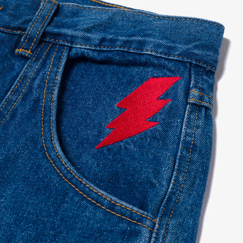 lightning bolt detail on Barrel Double Knee Denim - Blue