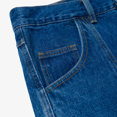 pocket detail on Barrel Double Knee Denim - Blue