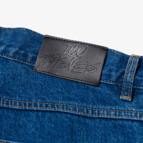 100 Thieves logo on Barrel Double Knee Denim - Blue