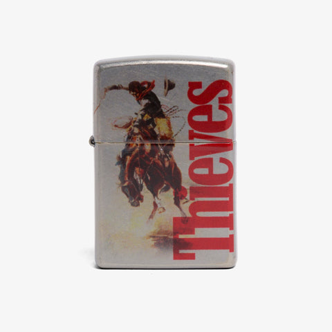 Front of Rodeo Zippo - Antique Silver