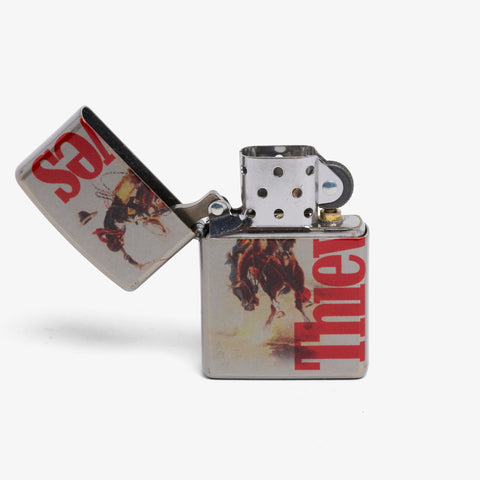 Rodeo Zippo - Antique Silver open flame