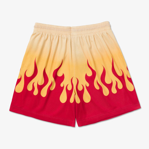 Red and yellow flame-patterned Demon Slayer Mesh Short