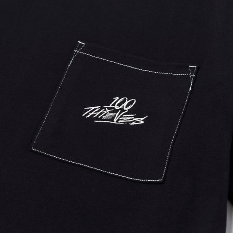 Pocket on Oversized Pocket T-shirt - Black