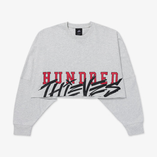 Front of Womens Cropped LS - Ash Heather