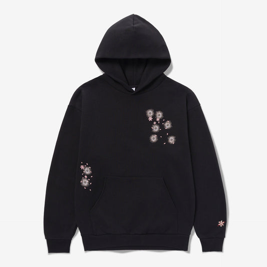 Front of detailed design on Sakura Drive by Hoodie - Black