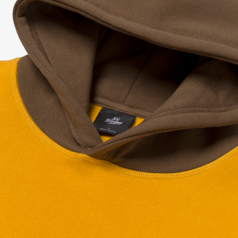 Hood detail on Upcycle Hoodie - Ylw/Crm/Brn