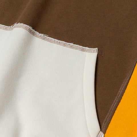 pocket detail on Upcycle Hoodie - Brn/Ylw/Crm
