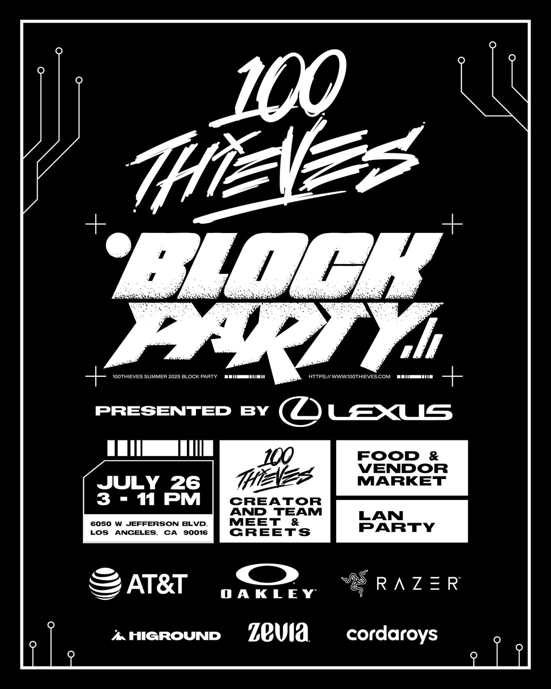 100 Thieves Summer Block Party Flyer
