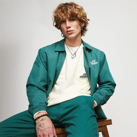 Vinnie in the FW'23 Zip jacket in forest