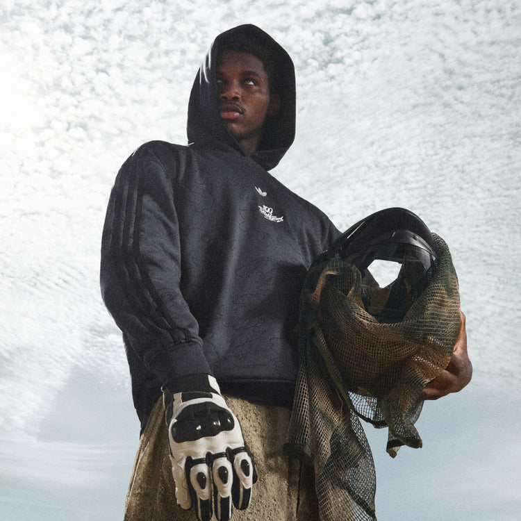 Model in adidas Originals Drop 3 Embroidered Hoodie
