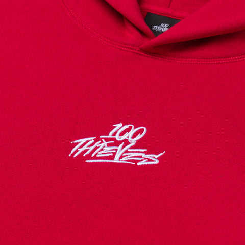 Logo detail on Foundations FW'24 Hoodie - Red