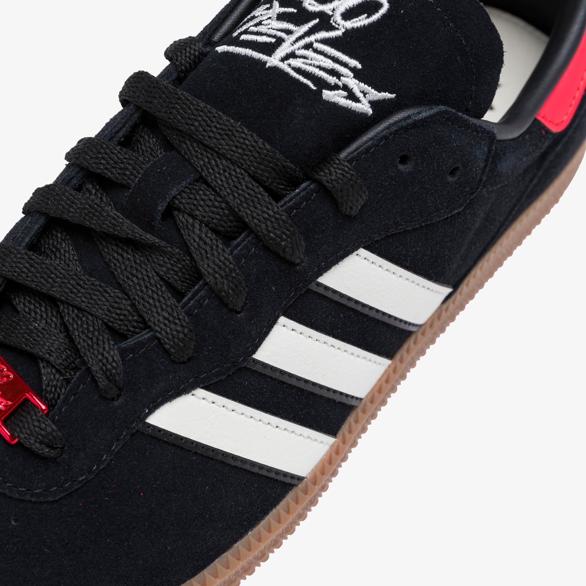 Adidas red with black stripes deals