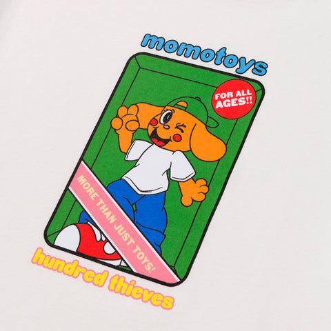 Front graphic on 100T x MomoToys - Toy Box T-Shirt