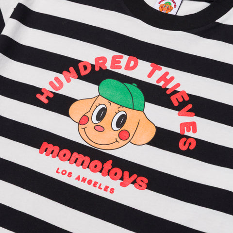 graphic on front of 100T x MomoToys - Where’s Momo Stripe T-Shirt