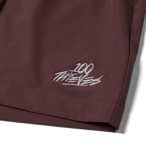 Foundations FW'23 Nylon Short - Burgundy bottom left detail