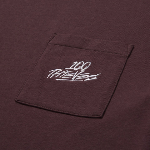 Left chest pocket of the Foundations FW'23 SS Pocket T-Shirt - Burgundy