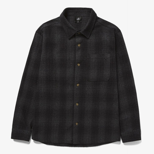 Front of Foundations FW'23 Flannel Overshirt - Black