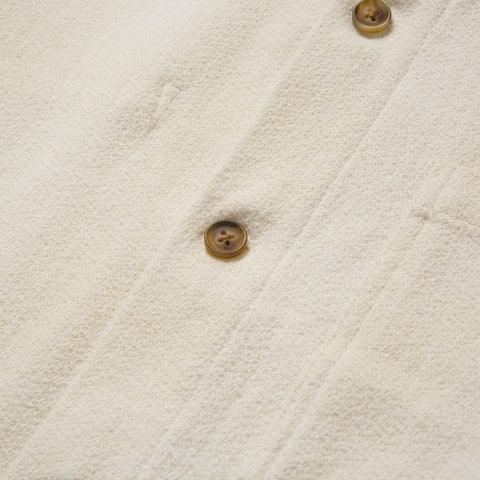 Tortoise button on Foundations FW'23 Flannel Overshirt - Cream