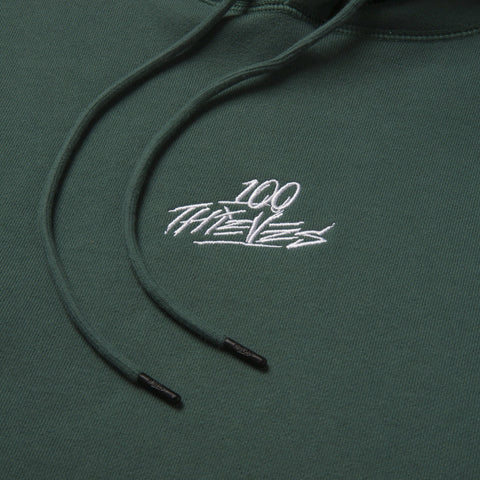 Logo detail on Foundations FW'23 Hoodie - Forest