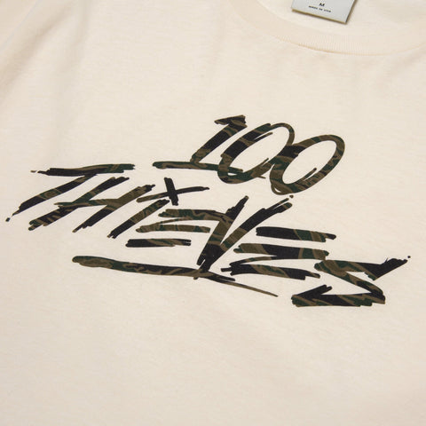 Front detail on Core Camo LS T-shirt - Cream