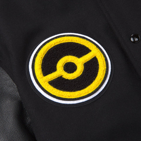 Poke ball detail on Pikachu Golden Bear Varsity Jacket - Black