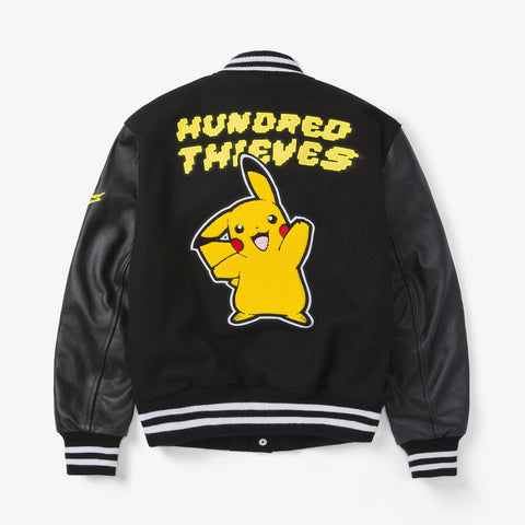 Back of Pikachu Golden Bear Varsity Jacket - Black