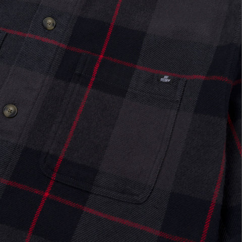 Pocket detail on Foundations FW'24 Flannel OverShirt - Black