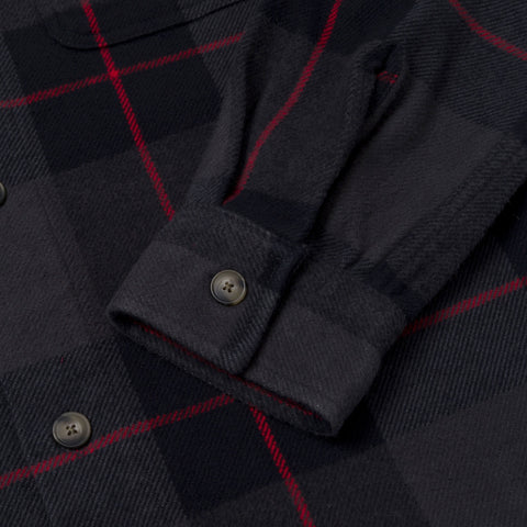 sleeve detail on Foundations FW'24 Flannel OverShirt - Black