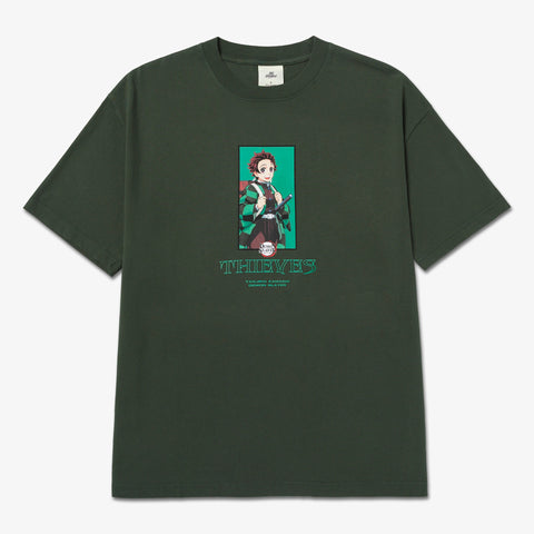 Front of Tanjiro Checks T-shirt - Forest Green
