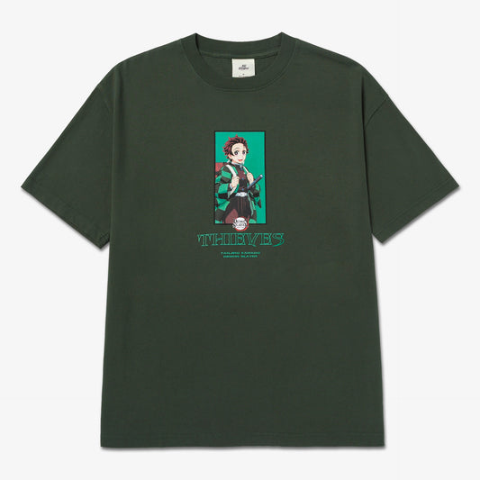 Front of Tanjiro Checks T-shirt - Forest Green