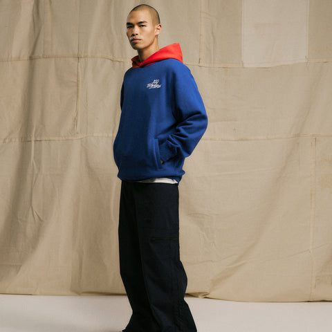 Model in 2-Tone Hoodie - Royal/Red