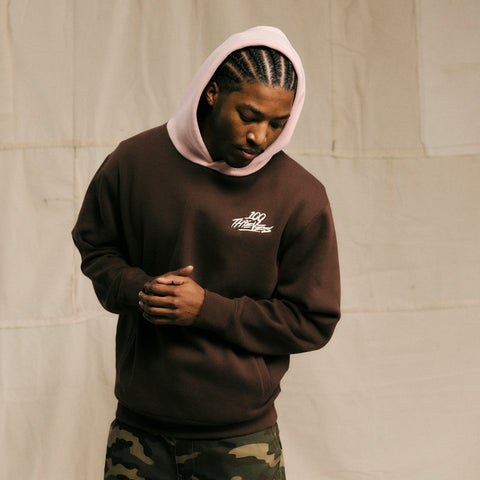 Model in 2-Tone Hoodie - Brown/Pink