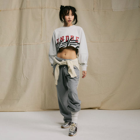 Model in Womens Cropped LS - Ash Heather