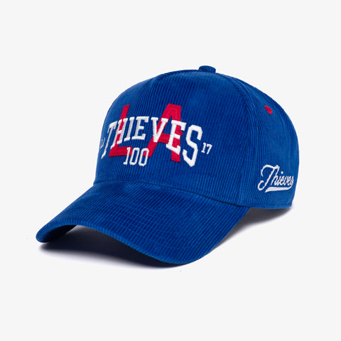Cord Drop Out Hat in Royal Blue - Side View with Embroidered Logo