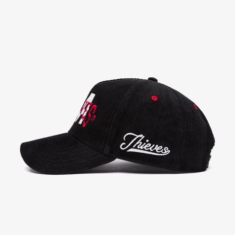 Cord Drop Out Hat in Black - Back View with Adjustable Strap