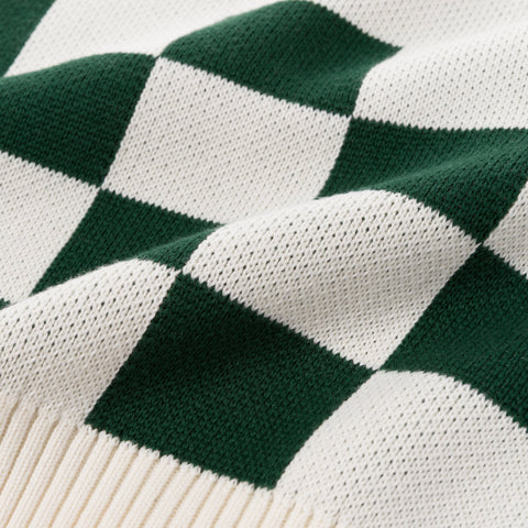 Checkered detail on Freshman Full Knit Sweater - Cream