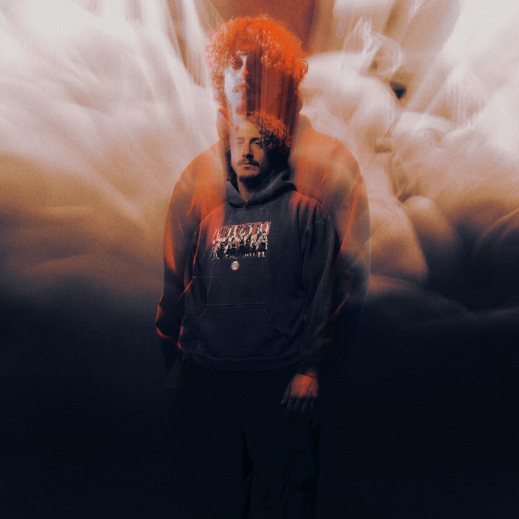 Model wearing Hashira Hoodie in Vintage Black - 100 Thieves x Demon Slayer