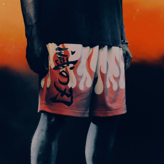 Model in Demon Slayer Mesh Short