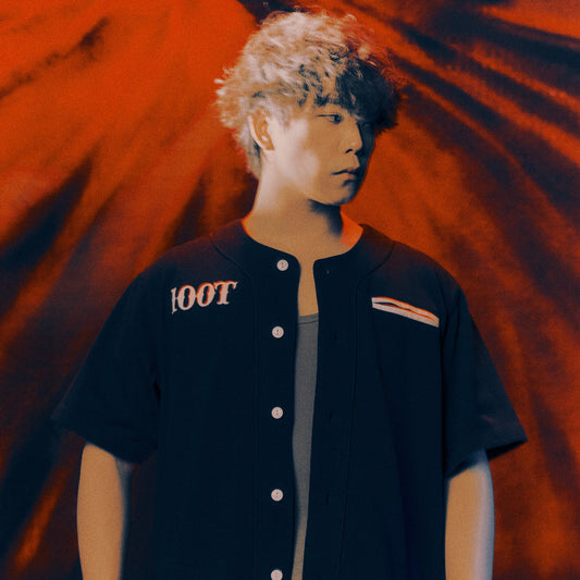 Model in Demon Slayer Baseball Shirt - Black