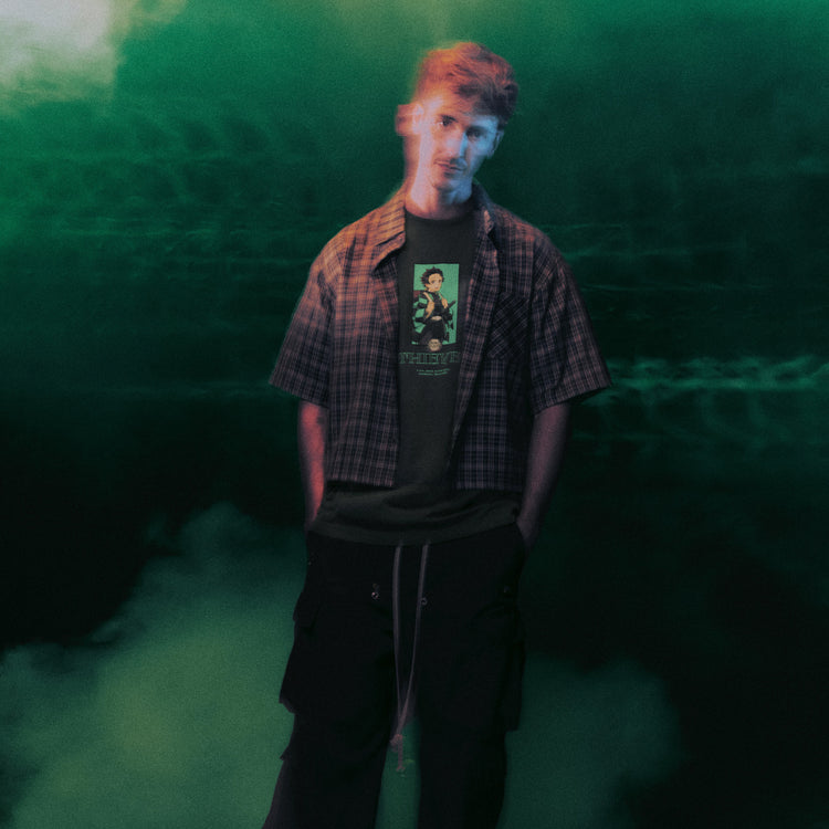 Ellum in Tanjiro Checks T-shirt - Forest Green