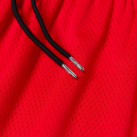 drawstring detail on Mesh Short - Red